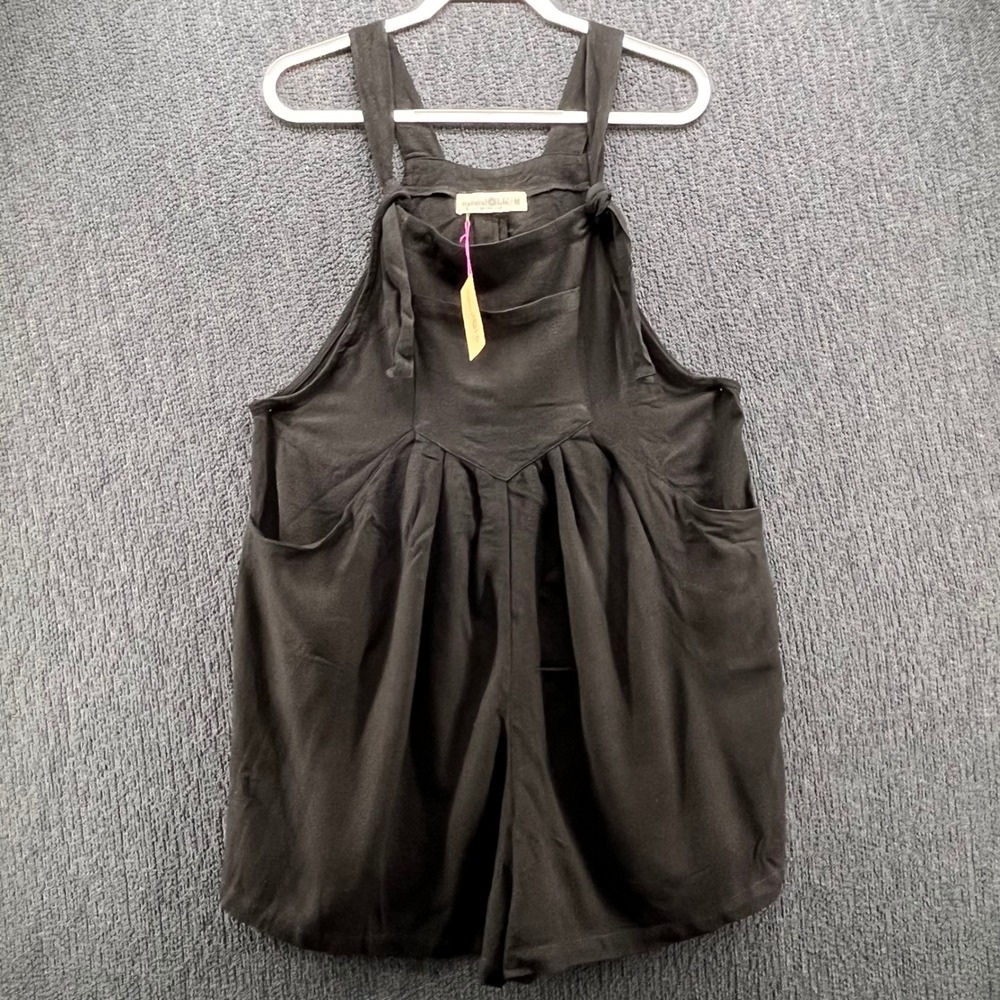 NWT Natural Life Black Rayon Linen Blend Short Overalls Romper Dress Womens M